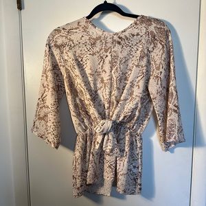 Taupe snakeskin blouse with tie detail